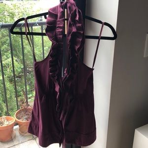 Burgundy BCBG halter top with ruffled collar